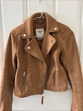 Abercrombie & Fitch Women's Cognac Faux Suede Moto Jacket